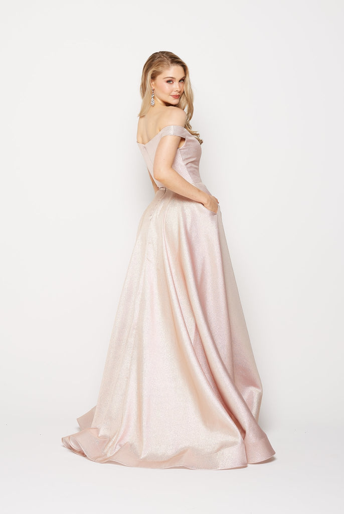 Clover Strapless Metallic Formal Dress – PO877 Pink/White Gold by Tania Olsen Designs