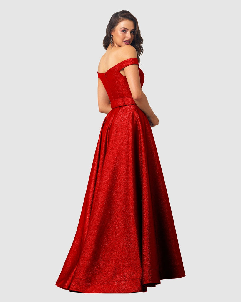 Clover Strapless Metallic Formal Dress – PO877 Red by Tania Olsen Designs