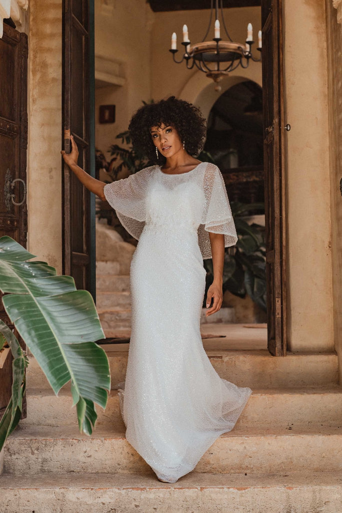 Constantine Beaded Cape Wedding Dress – TC334