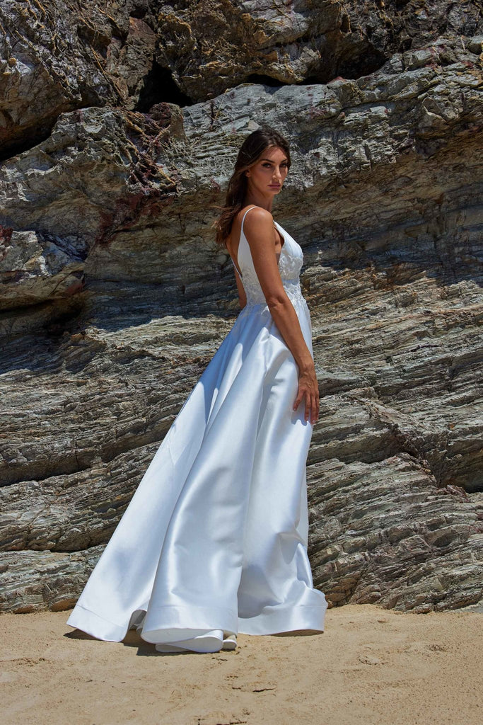 Coral Panelled Satin Wedding Dress – TC387