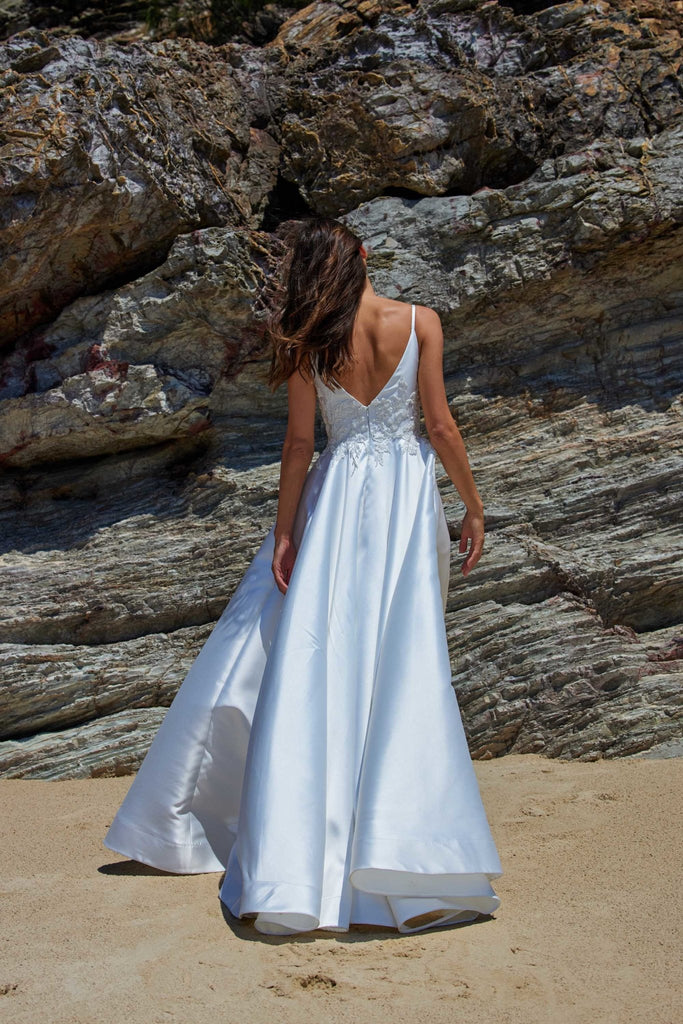 Coral Panelled Satin Wedding Dress – TC387