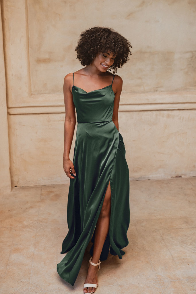 Denver Cowl Satin Bridesmaids Dress – TO877 Emerald