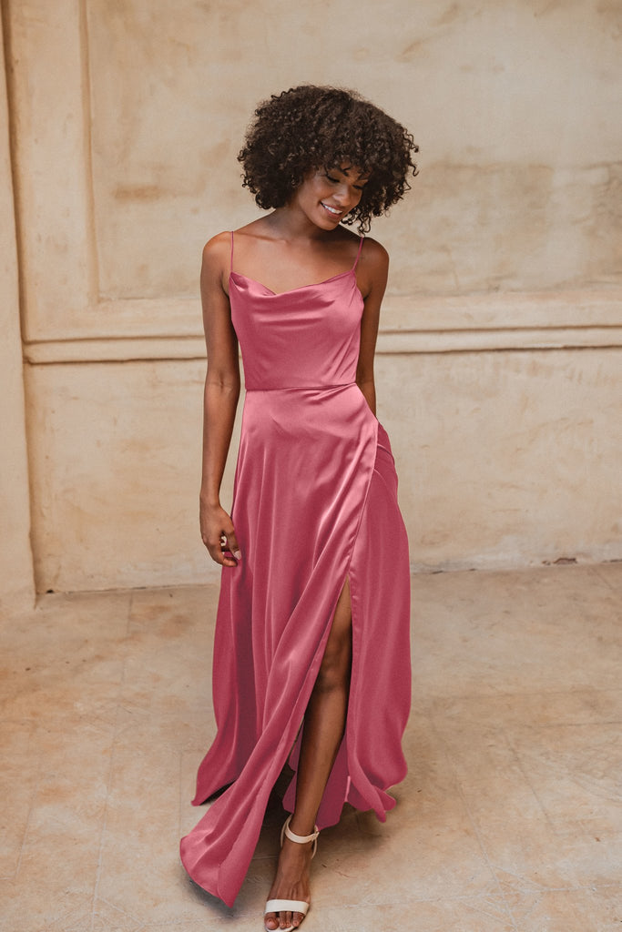 Denver Cowl Satin Bridesmaids Dress – TO877 Mink