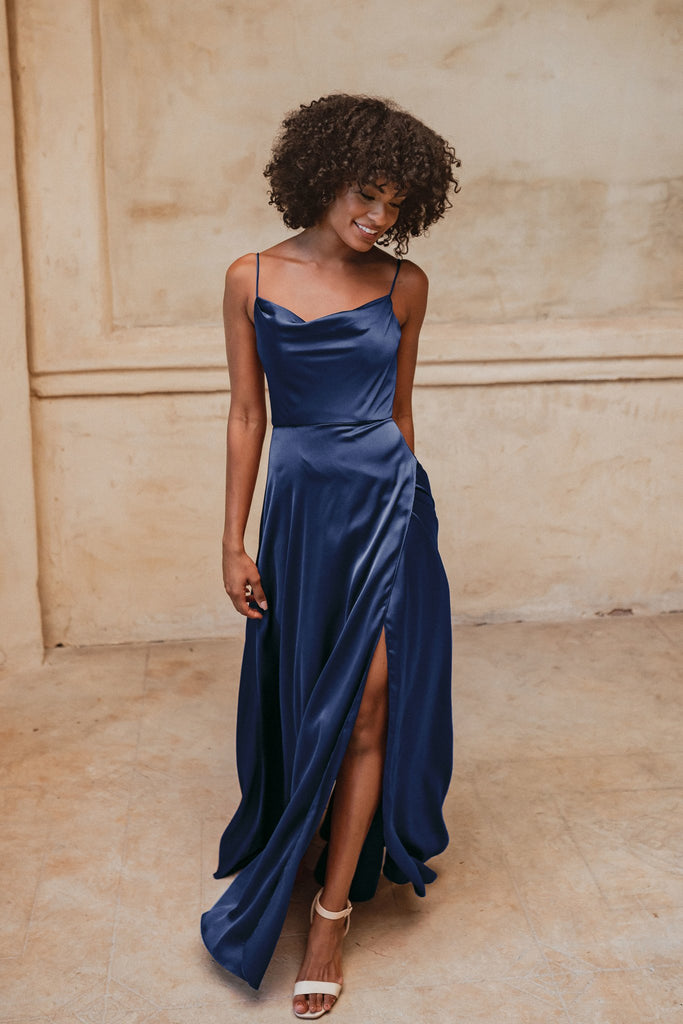 Denver Cowl Satin Bridesmaids Dress – TO877 Navy