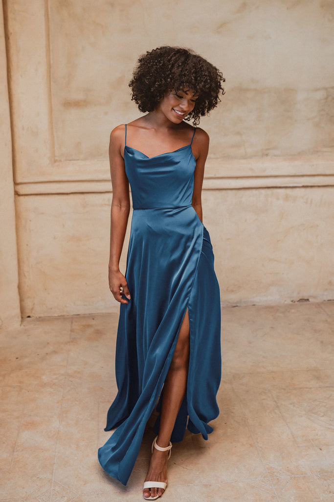 Denver Cowl Satin Bridesmaids Dress – TO877 Peacock