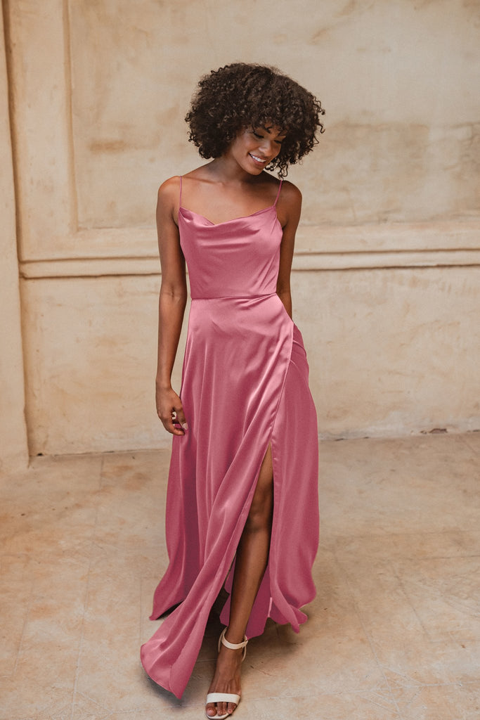 Denver Cowl Satin Bridesmaids Dress – TO877 Rose Pink