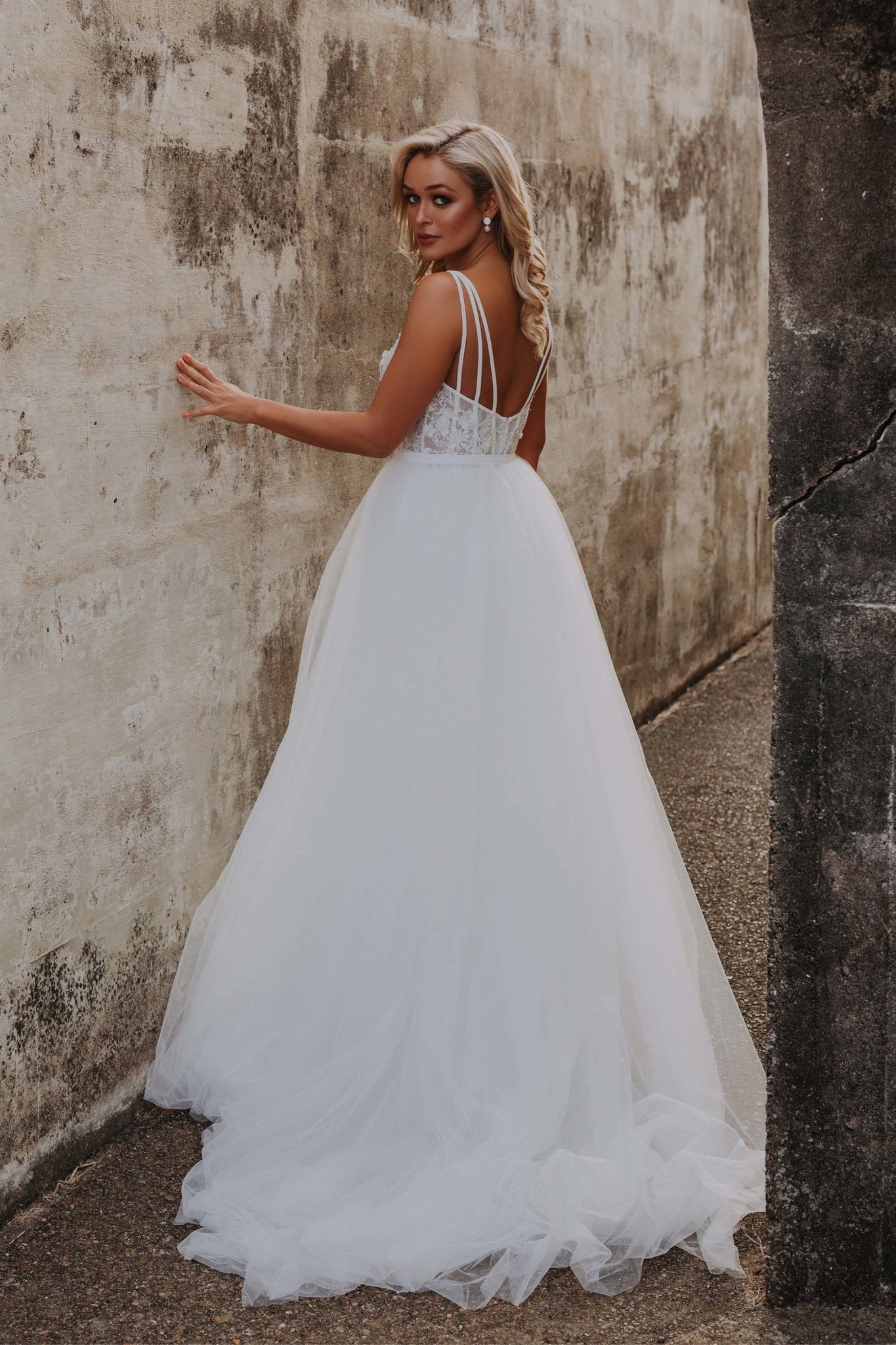 Bride Wore See-Through, Lace Wedding Dress With Removable Skirt