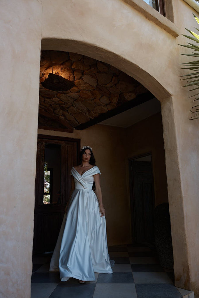 Diana Pleated Off-Shoulder Wedding Dress – TC2328 by Tania Olsen Designs