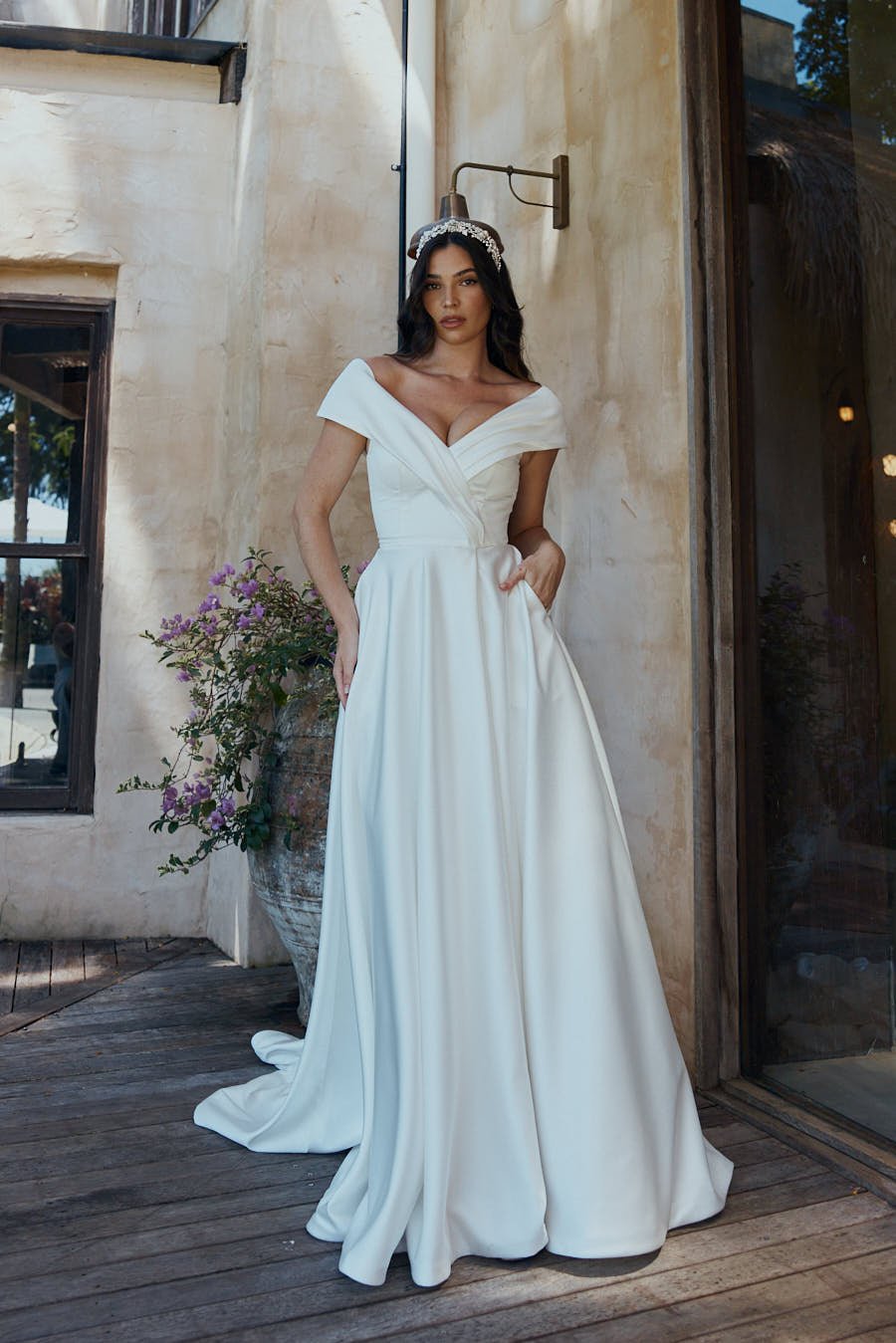 Diana Pleated Off-Shoulder Wedding Dress – TC2328 Sentani Boutique