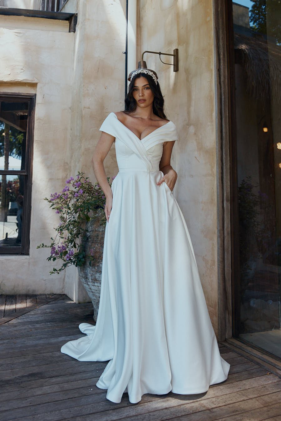 off the shoulder wedding dress