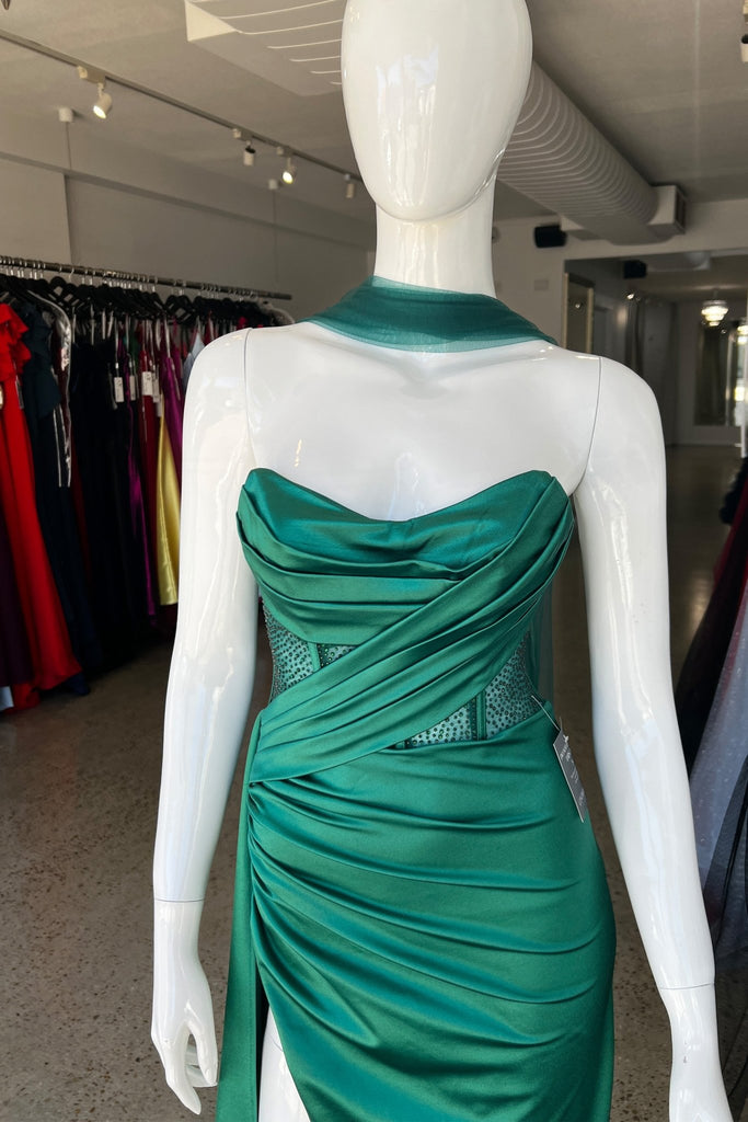 Draped Satin Glitter Corset Prom Dress – CDS411