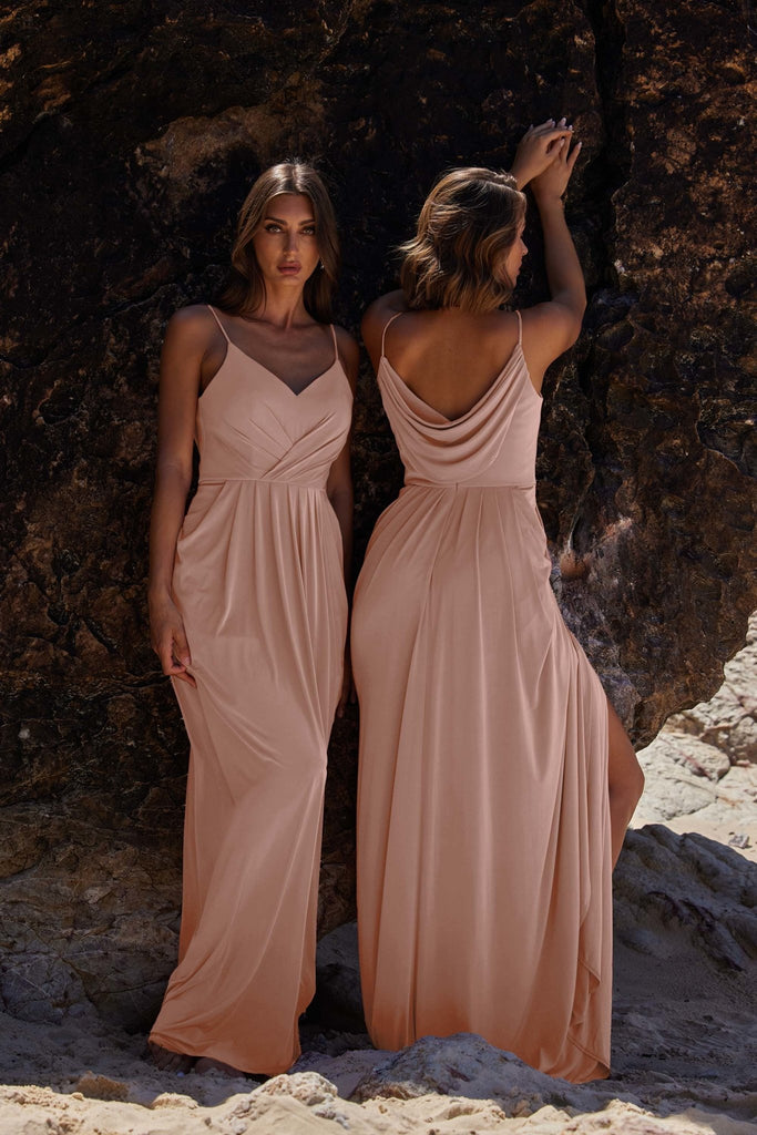 Ebonie Cowl Back Bridesmaid Dress – TO847 Champagne