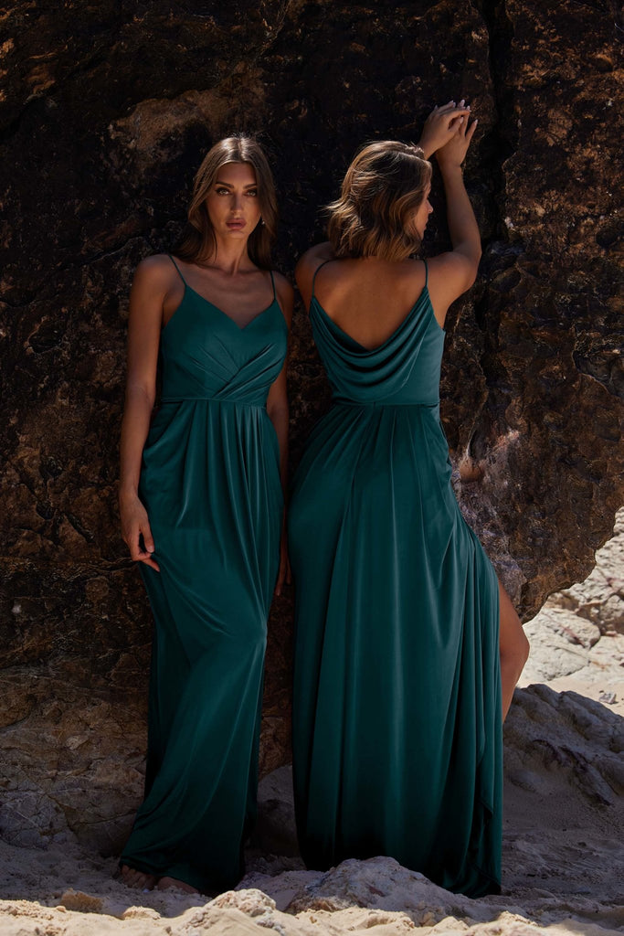 Ebonie Cowl Back Bridesmaid Dress – TO847 Teal