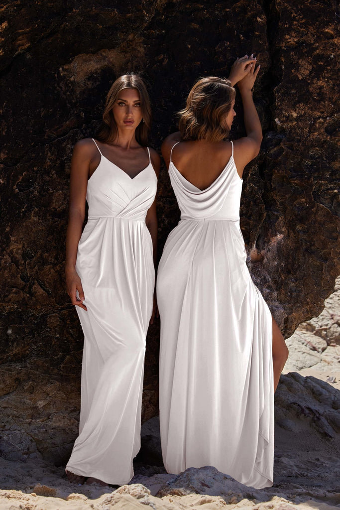 Ebonie Cowl Back Bridesmaid Dress – TO847 Vintage White