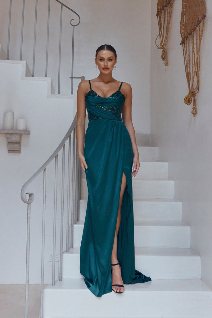 Ella Pleated Satin Evening Dress – PO2307 by Tania Olsen Designs