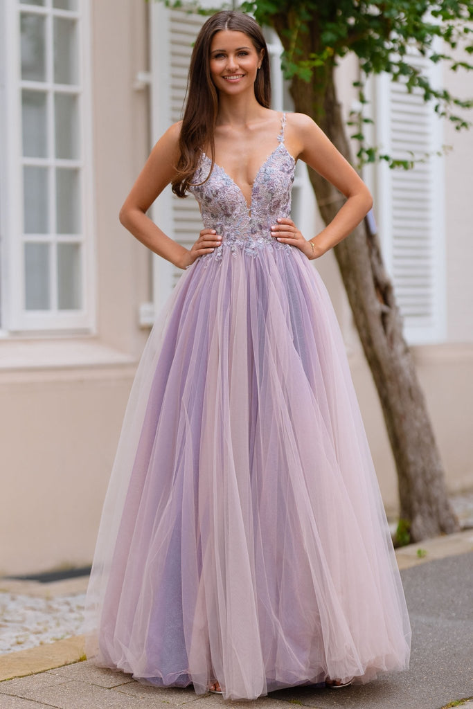 Embroidered Floral Lace Prom Dress - 0745