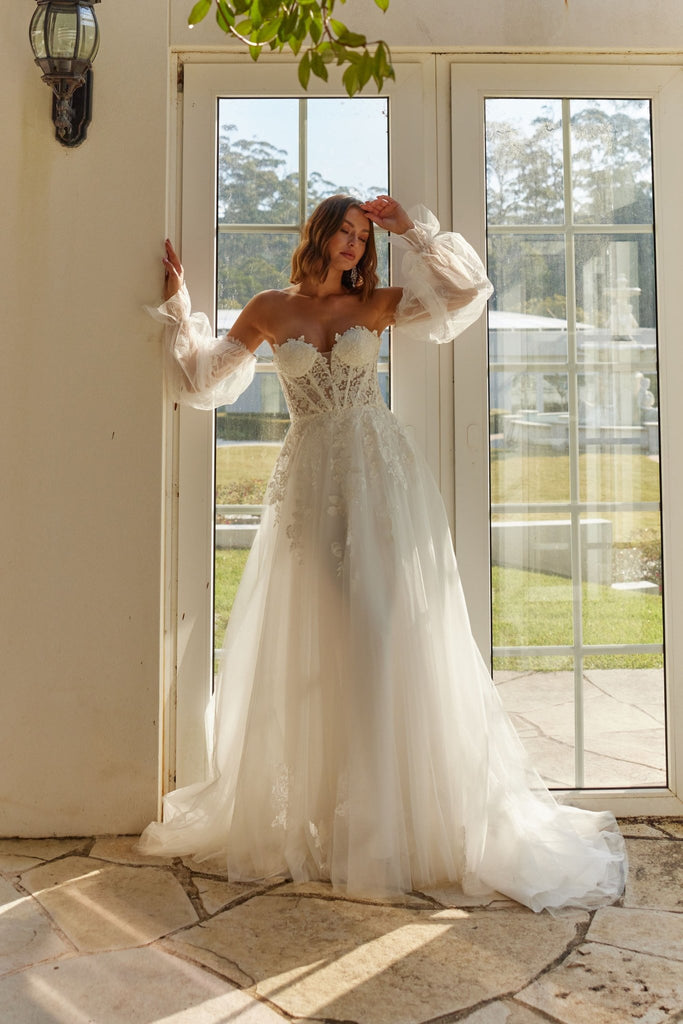 Giselle Detachable Bishop Sleeve Wedding Dress - TC396