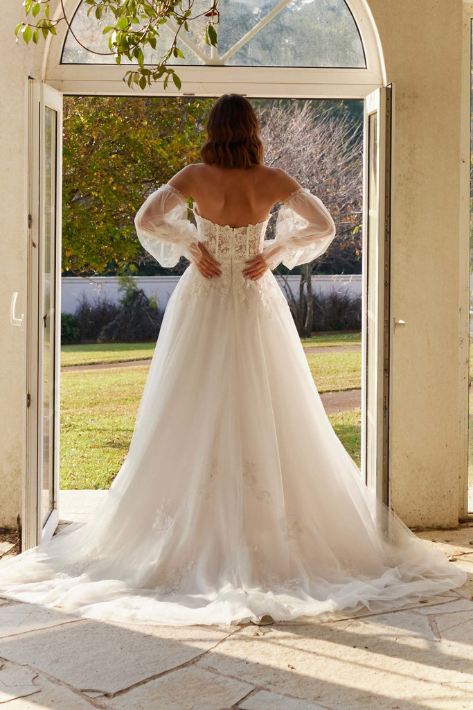Giselle Detachable Bishop Sleeve Wedding Dress - TC396