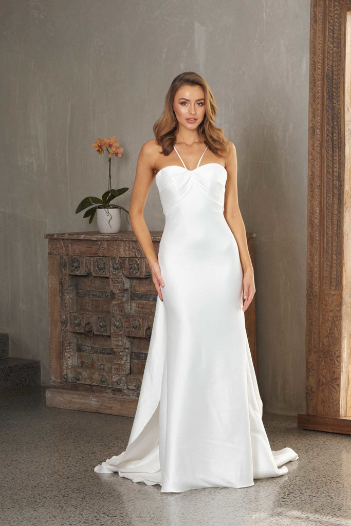Helena Satin Halter Wedding Dress – TC330
