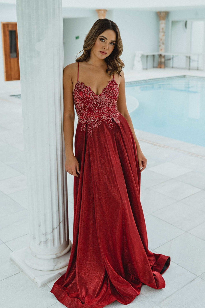 Ivy Shimmer Formal Dress – PO854 Red
