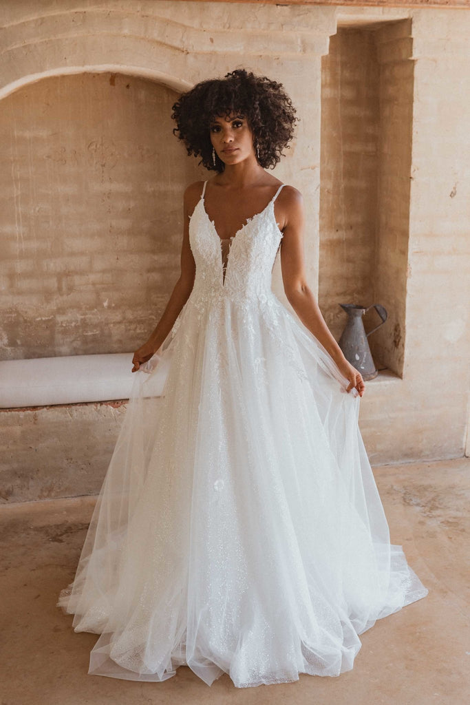 Jasper Plunging Glitter Tulle Wedding Dress – TC351