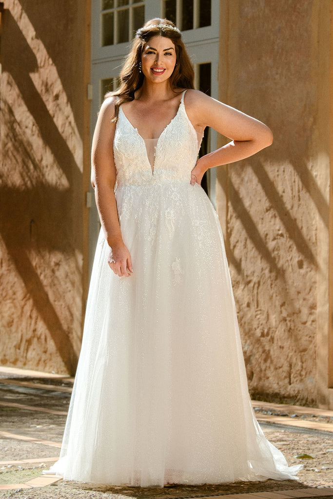 Jasper Plunging Glitter Tulle Wedding Dress – TC351