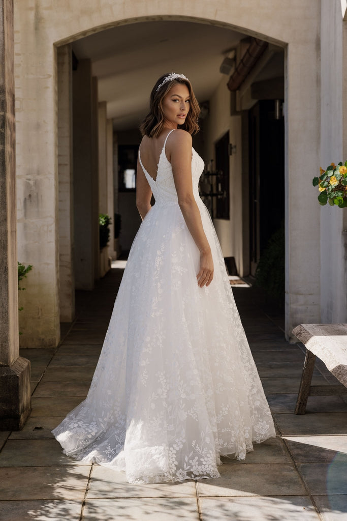 Josephina Floral Lace and Tulle Wedding Dress - TC394