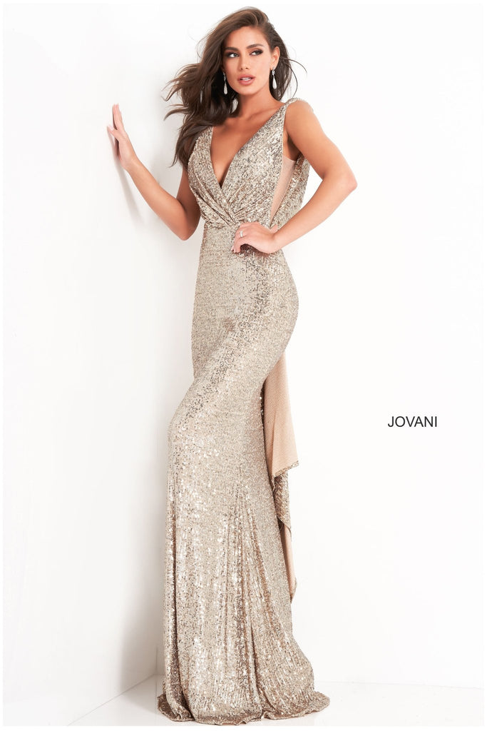 Jovani 03854 – Gold Sequin Evening Dress