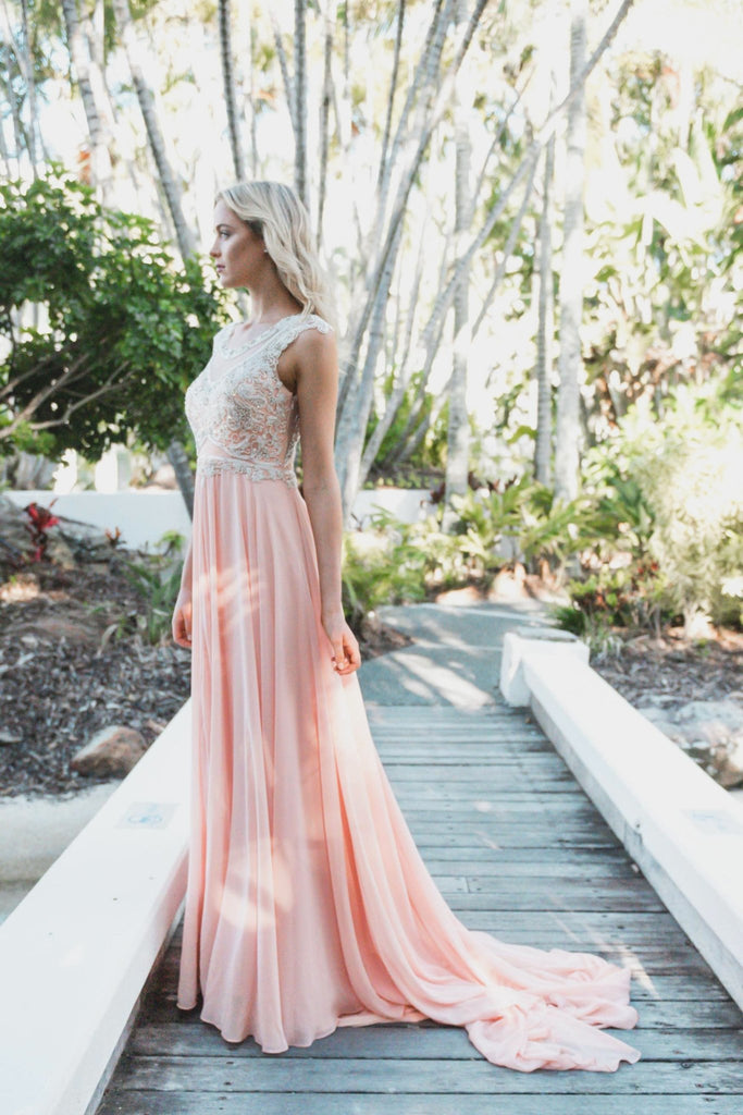 Kamea Crystal bodice Peach Wedding Dress – TC004
