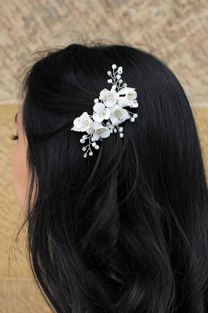 Karlie Ceramic Flower Hair Clip - Silver