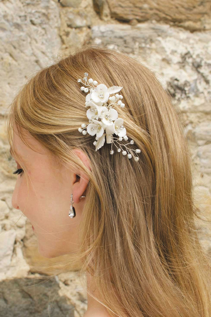 Karlie Ceramic Flower Hair Clip - Silver
