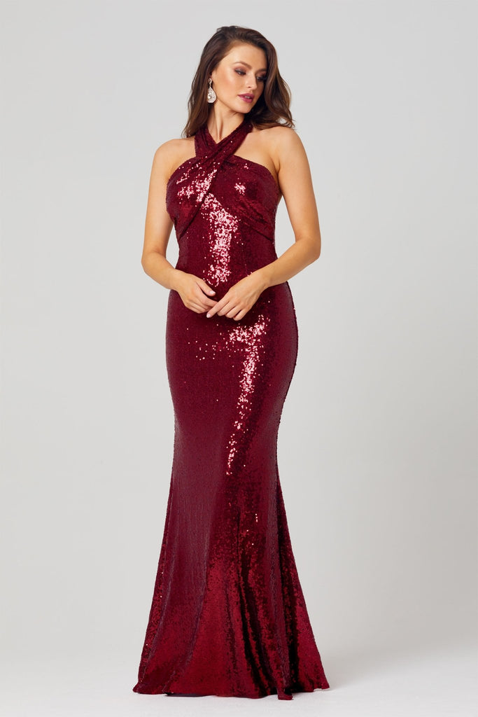 Kimmy Sequin Halter Formal Dress – PO820