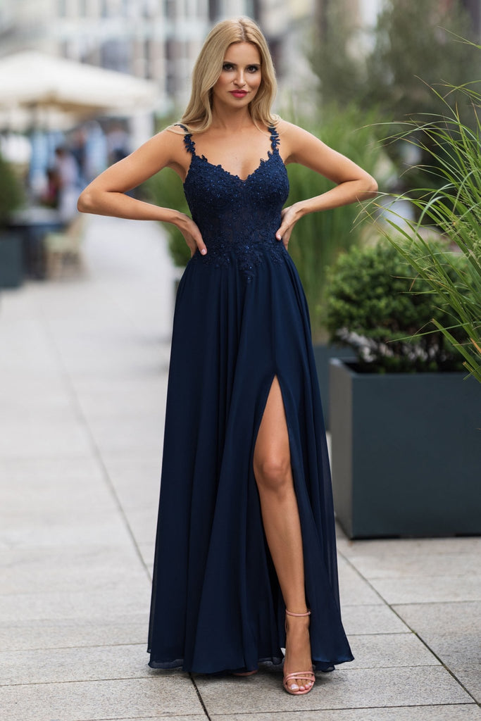 Lace applique A-Line Evening Dress - 0776