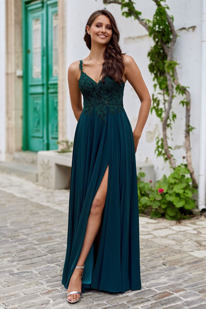 Lace applique A-Line Evening Dress - 0776