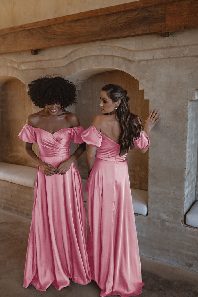 Lagos Off-Shoulder Puff Sleeve Bridesmaid Dress – TO873 Rose Pink