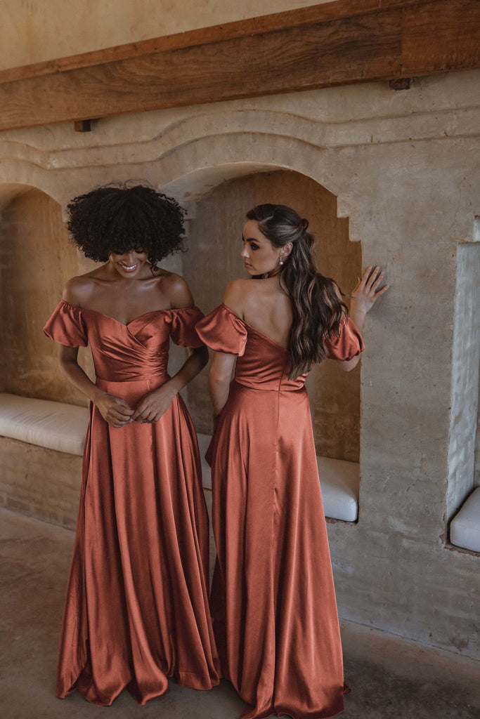 Lagos Off-Shoulder Puff Sleeve Bridesmaid Dress – TO873 Terracotta