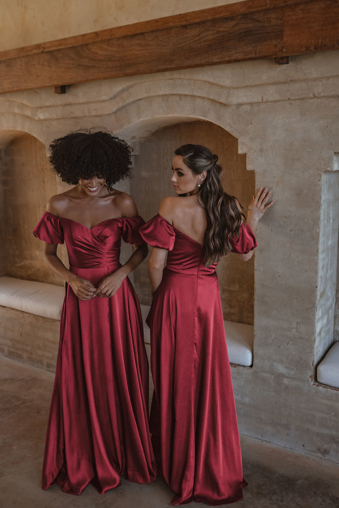 Lagos Off-Shoulder Puff Sleeve Bridesmaid Dress – TO873 Wine