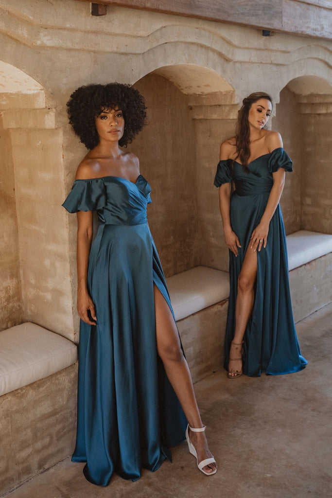 Lagos Off-Shoulder Puff Sleeve Bridesmaid Dress – TO873 Wine
