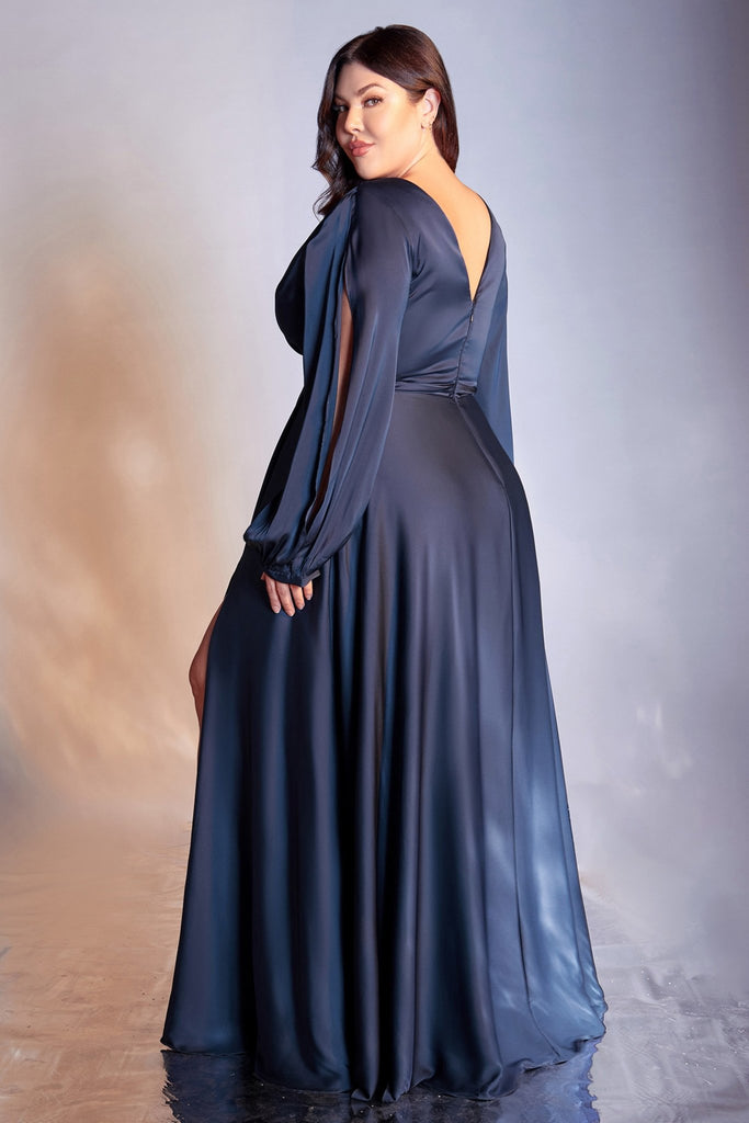 Long Sleeve Satin Bridesmaids Dress - 7475