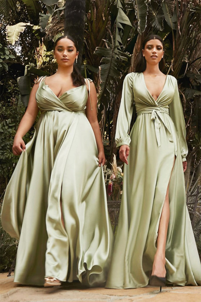 Long Sleeve Satin Bridesmaids Dress - 7475