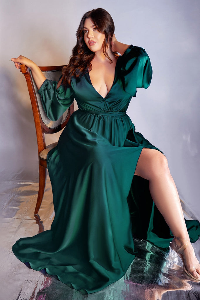 Long Sleeve Satin Bridesmaids Dress - 7475