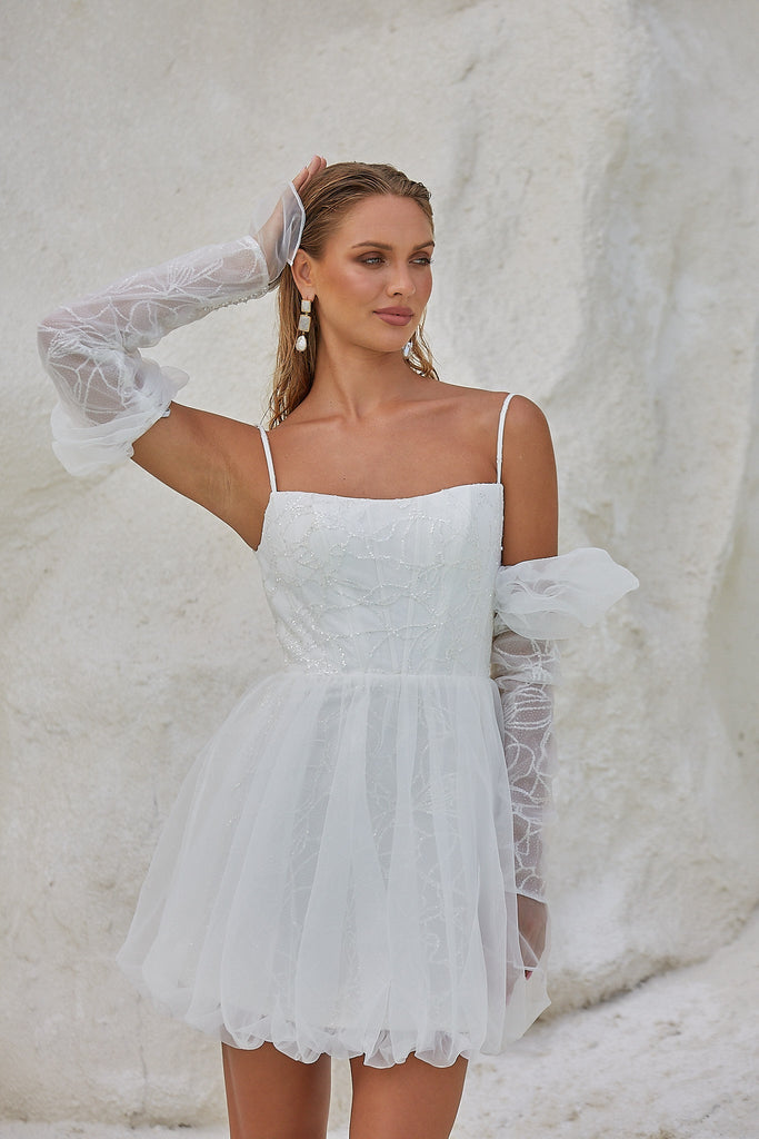 Marin Glitter Tulle Mini Wedding Dress by Tania Olsen Designs
