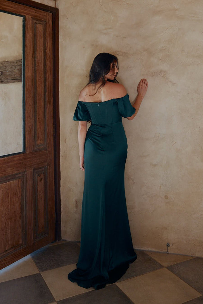 Melanie Off-shoulder Puff Sleeve Bridesmaid Dress – TO2353 Emerald by Tania Olsen Designs