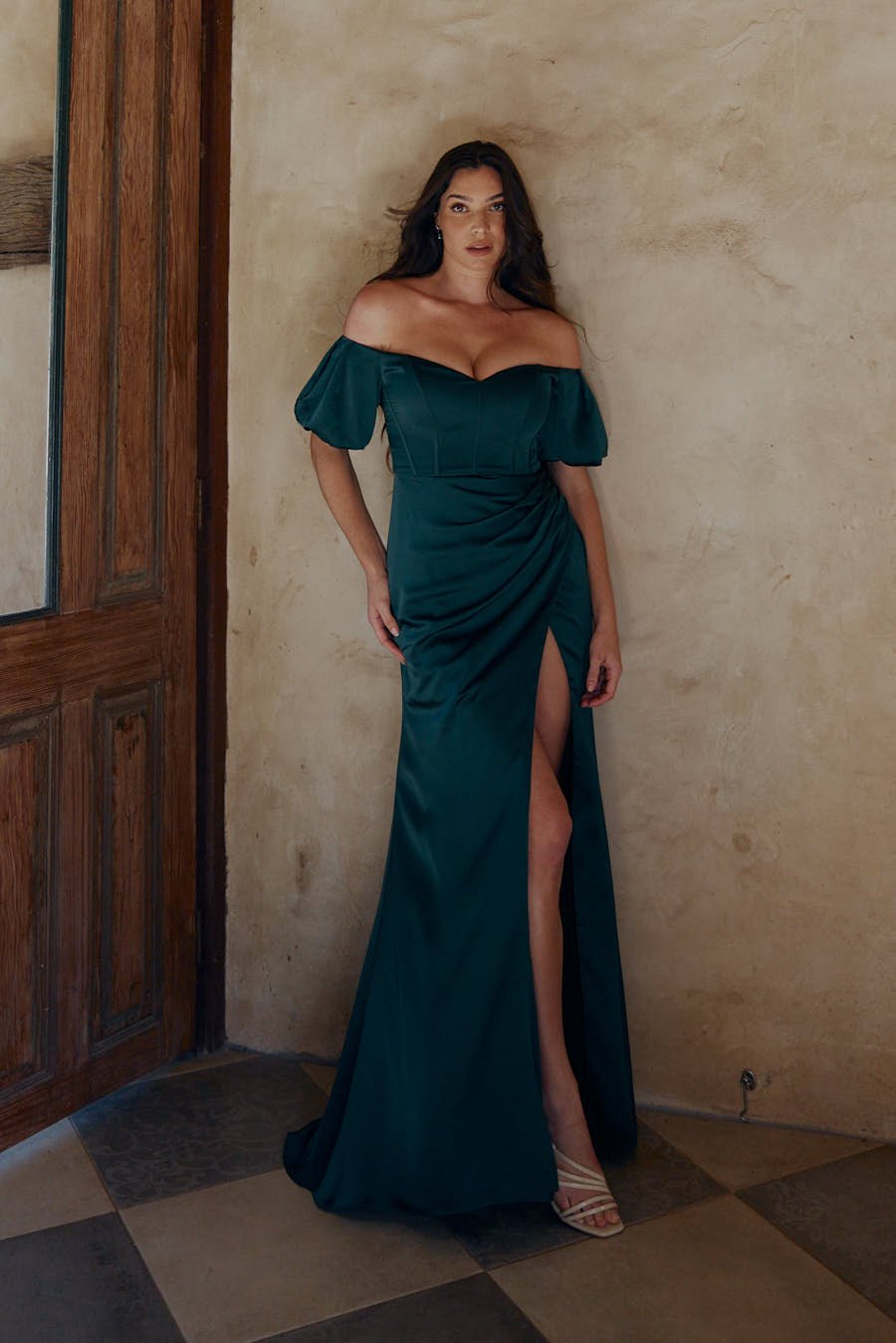 Melanie Off-shoulder Puff Sleeve Bridesmaid Dress – TO2353 Emerald