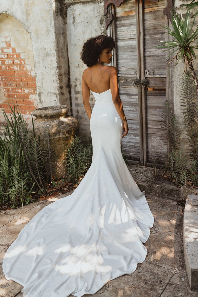 Milan Strapless Satin Train Wedding Dress – TC335