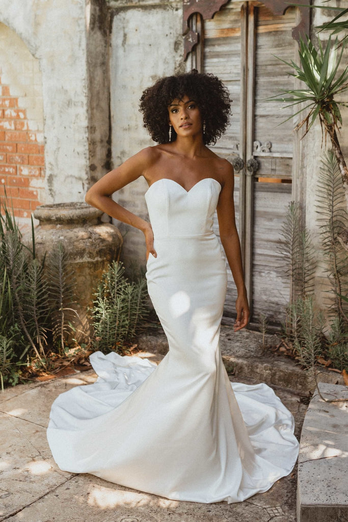 Milan Strapless Satin Train Wedding Dress – TC335