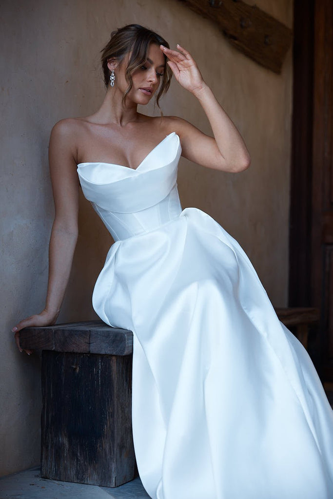 Mirella Cowl Pleated Satin Wedding Dress – TC2337 by Tania Olsen Designs