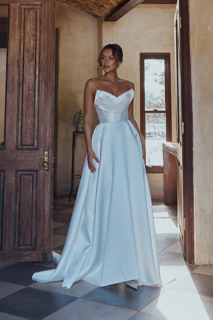 Mirella Cowl Pleated Satin Wedding Dress – TC2337 by Tania Olsen Designs