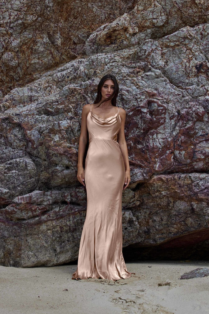 Misty Satin Cowl Bridesmaids Dress – TO888 Champagne