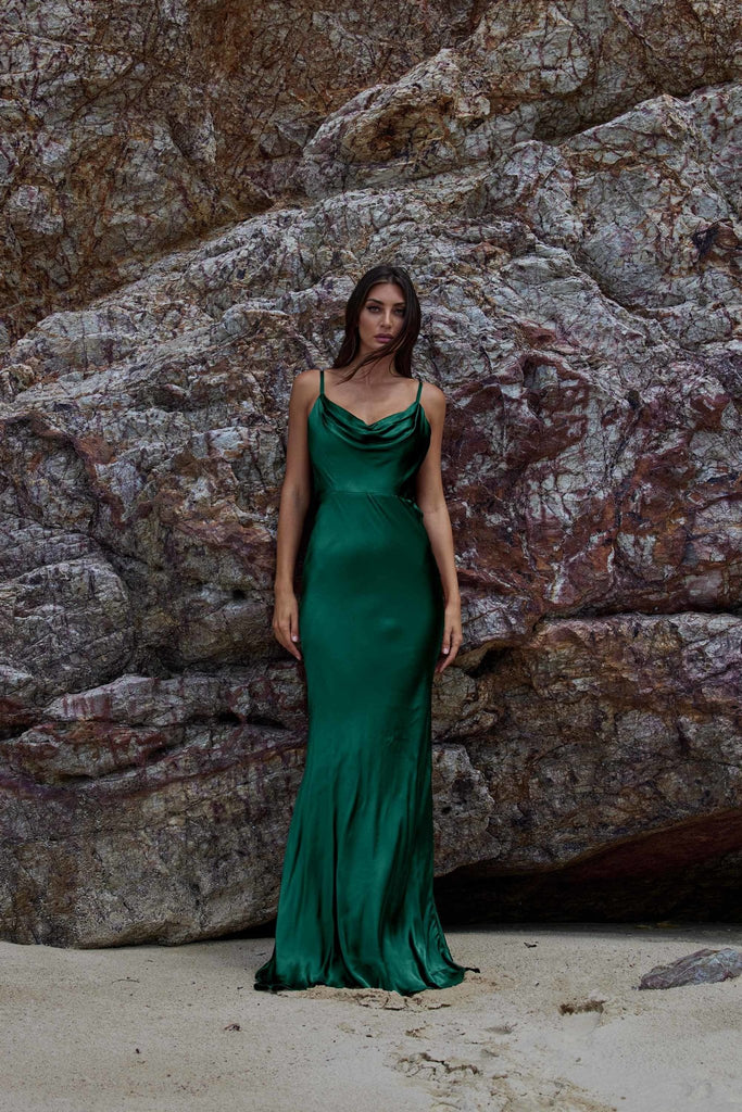 Misty Satin Cowl Bridesmaids Dress – TO888 Emerald